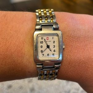 Swiss Army women's dress watch. Square face. Two toned band. Working watch.